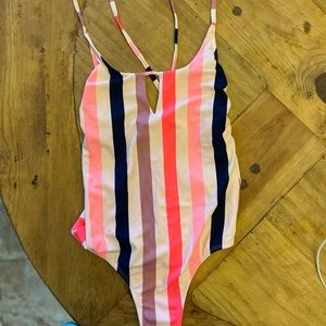 BRAND NEW Hot pink vertical striped one piece swimsuit